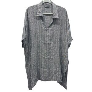 Eskandar Grey Linen Blend Stripe Oversized Tunic Shirt Size 1 OS XXXL Lagenlook